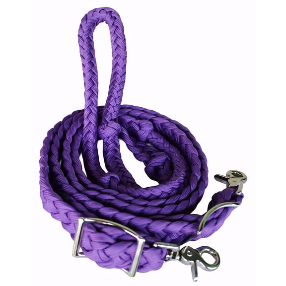 Roping Knotted Horse Tack Western Barrel Reins Nylon Braided Purple Snaps 60709