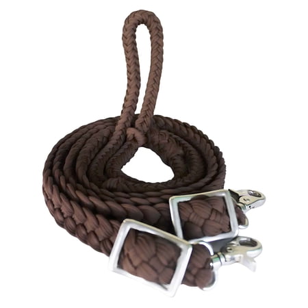 Roping Knotted Horse Tack Western Barrel Reins Rein Nylon Braided Brown 60728