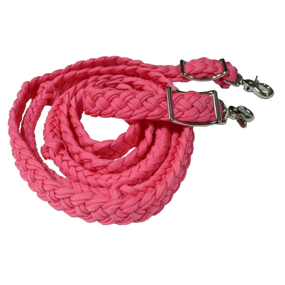 Roping Knotted Tack Western Barrel Horse Reins Nylon Braided Pink 60724