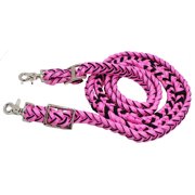 Roping Knotted Western Barrel Reins Nylon Braided Pink Black Rein Rodeo 60775