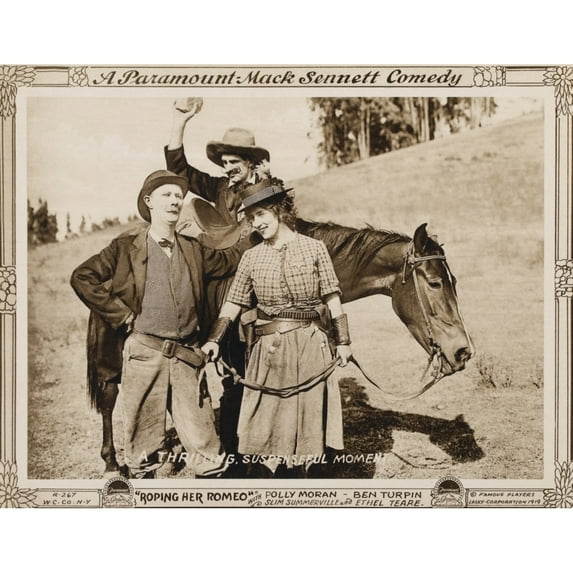 Roping Romeo L-R: Ben Turpin Slim Summerville Polly Moran On Lobbycard 1917 Movie Poster Masterprint