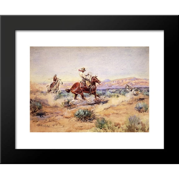 Roping a Wolf 20x24 Framed Art Print by Charles M. Russell
