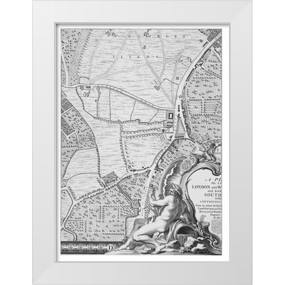 Roque, John 11x14 White Modern Wood Framed Museum Art Print Titled - Roque Sectional map of London 1748