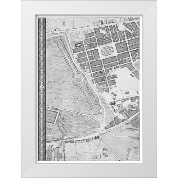 Roque, John 14x18 White Modern Wood Framed Museum Art Print Titled - Roque Sectional map of London 1748