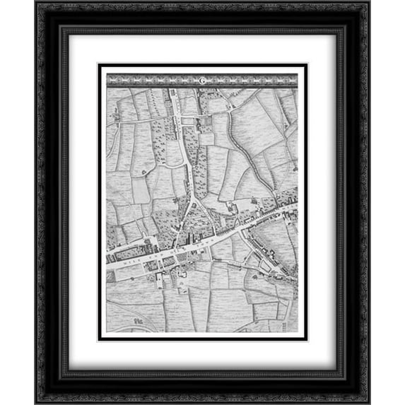 Roque Sectional map of London 1748 2x Matted 20x24 Black Ornate Framed Art Print by Roque, John