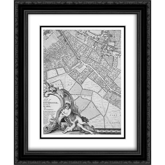 Roque Sectional map of London 1748 2x Matted 20x24 Black Ornate Framed Art Print by Roque, John