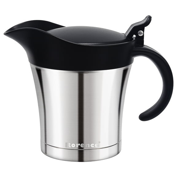 Rorence 16 oz Stainless Steel Gravy Boat Sauce Jug with Hinged Lid, Double-Wall Insulated