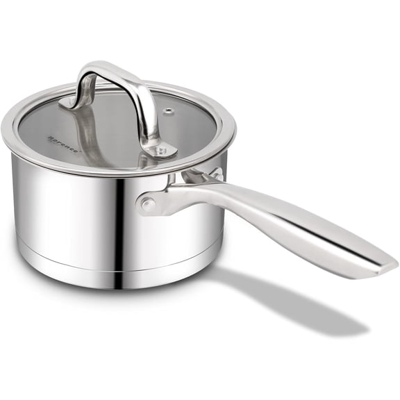 Rorence 2.5 QT Stainless Steel Saucepan with Transparent Glass Lid, Induction Compatible Sauce Pan