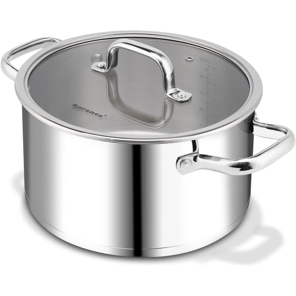 Rorence 6 QT Stainless Steel Dutch Oven Casserole with Lid, Tri-Ply Base Induction Stock Pot