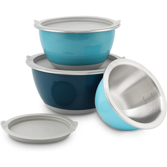 Rorence Nesting Stainless Steel Mixing Bowls Set with Airtight Lids, Blue