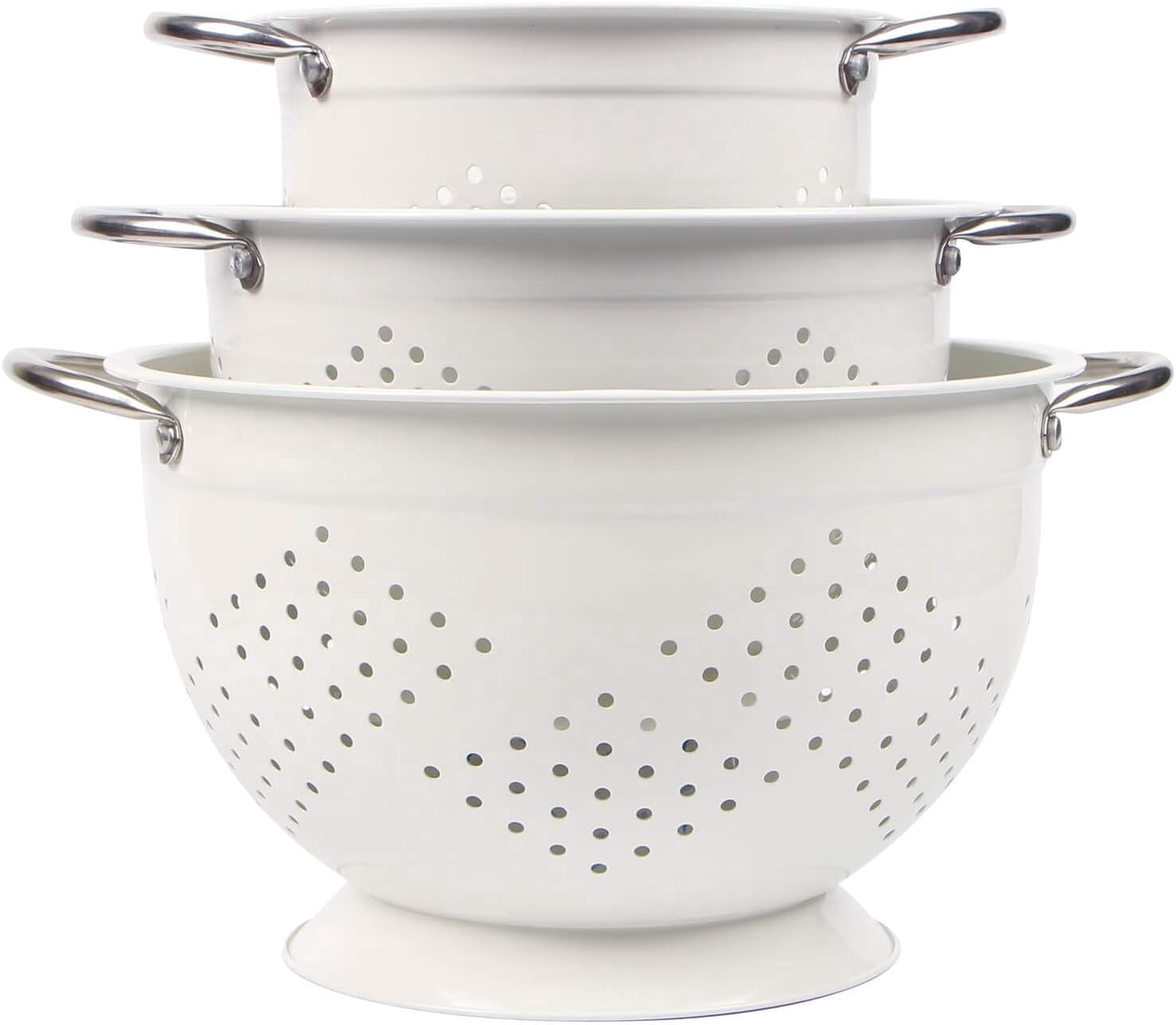 Rorence Steel Colander Set of 3, Powder Coated Nesting Strainers with Handles for Draining Rinsing Washing, 1.5/3/5 Quart