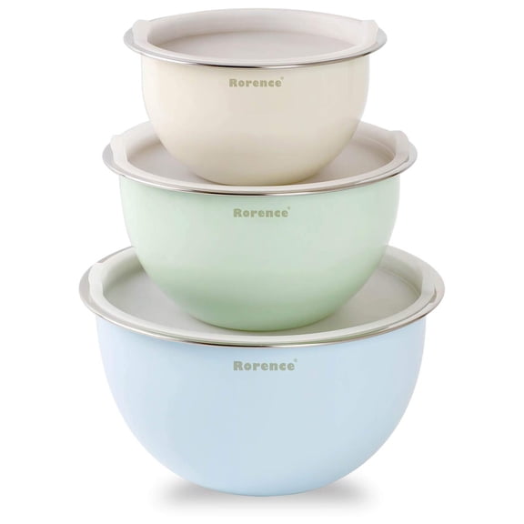 Rorence Stainless Steel Mixing Bowls: Color Painting Metal Mixing Bowl Set with Lids Nesting Bowls for Kitchen Set of 3
