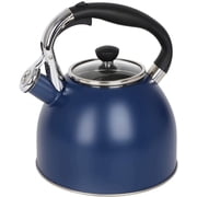 Rorence Whistling Stovetop Tea Kettle 2.5 Quart Stainless Steel Hot Water Tea Pot with Capsule Bottom and Glass Lid, Navy Blue