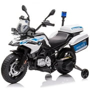 Roromall 12V Kids Motorcycle, Ride On Police Motorcycle with High/Low Speed, EVA Tire, 2 Storage Boxes, Warning Lights and LED Headlights, Spring Suspension, Music for Boys Girls