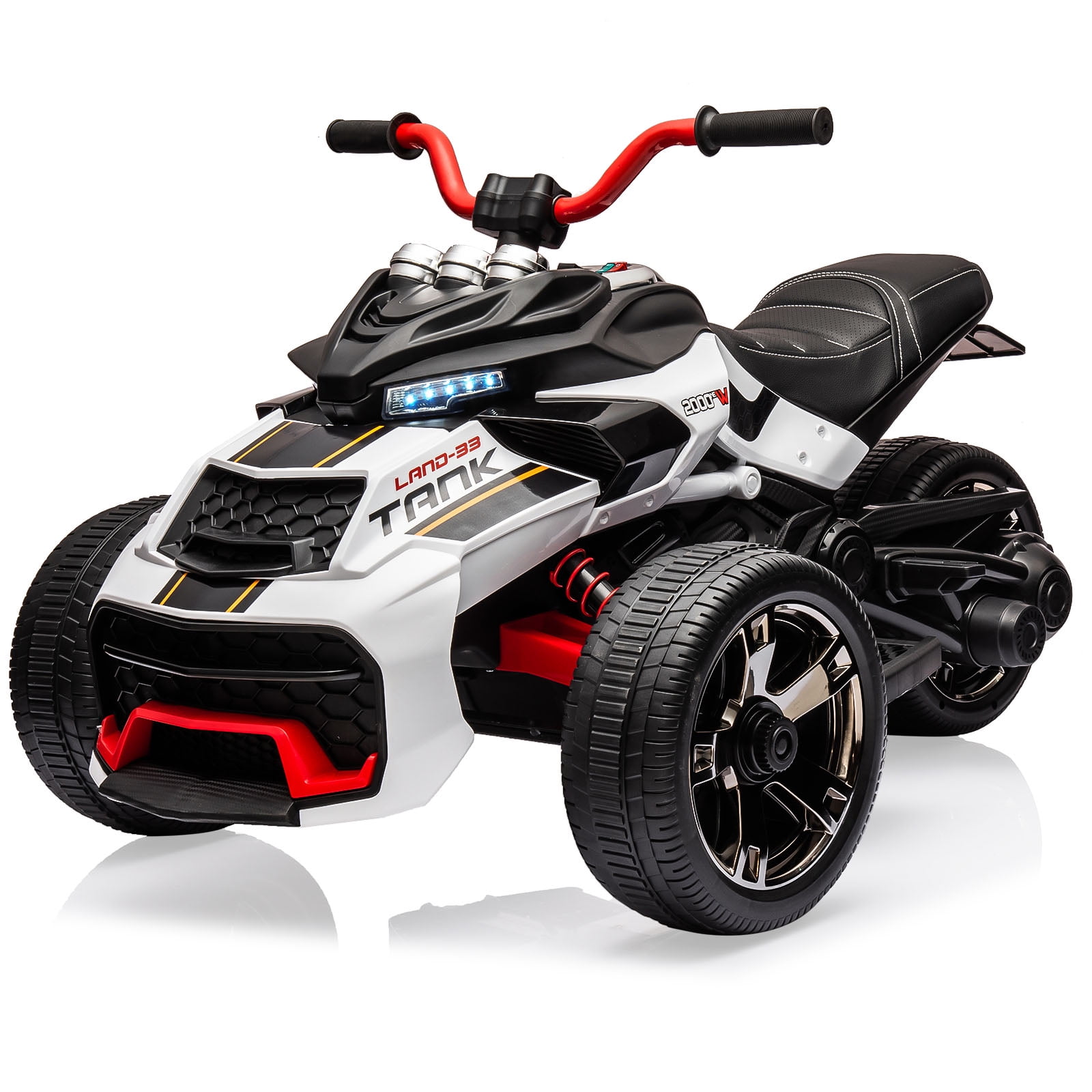 Roromall 12V Kids Ride On ATV, 3 Wheeler Electric Vehicle for Kids 3-8 Battery Powered Toy Car for Boys and Girls, with Led Lights, Treaded Tires, Music