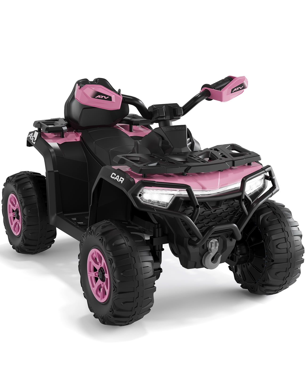 Roromall 12V Kids Ride on ATV Car w/Parent Remote Control, Spring Suspension, LED Lights, USB, Music, Volume Control, Off-Road 4 Wheeler w/LED Flag for Boys & Girls Ages 3+