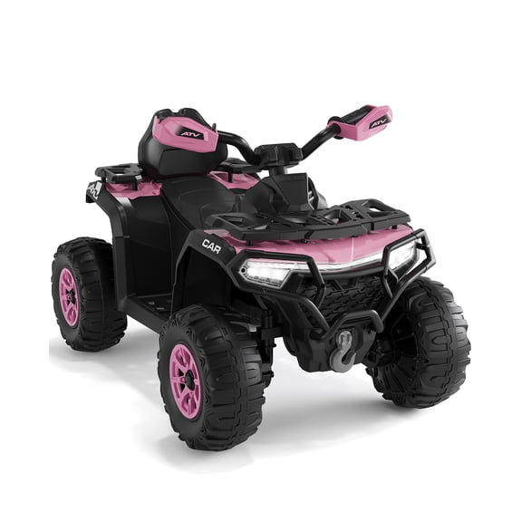 Roromall 12V Kids Ride on ATV Car w/Parent Remote Control, Spring Suspension, LED Lights, USB, Music, Volume Control, Off-Road 4 Wheeler w/LED Flag for Boys & Girls Ages 3+