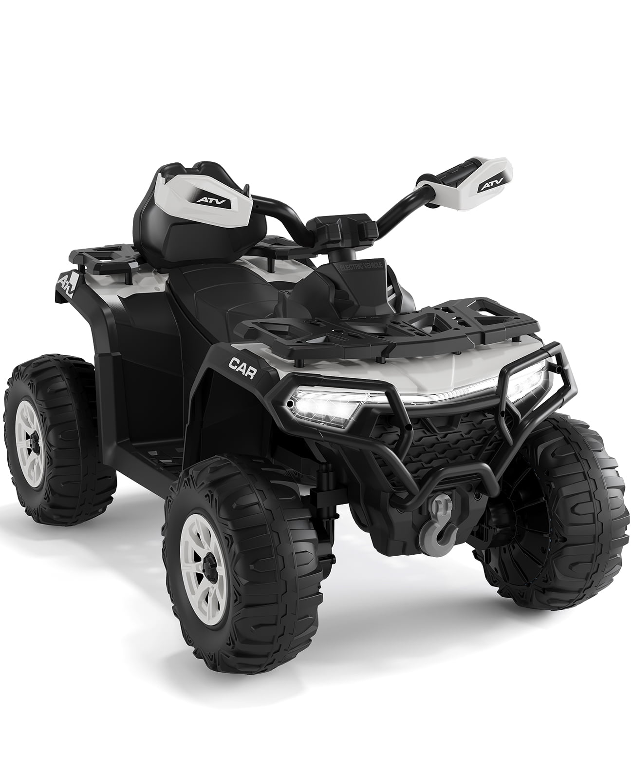 Roromall 12V Kids Ride on ATV Car w/Parent Remote Control, Spring Suspension, LED Lights, USB, Music, Volume Control, Off-Road 4 Wheeler w/LED Flag for Boys & Girls Ages 3+