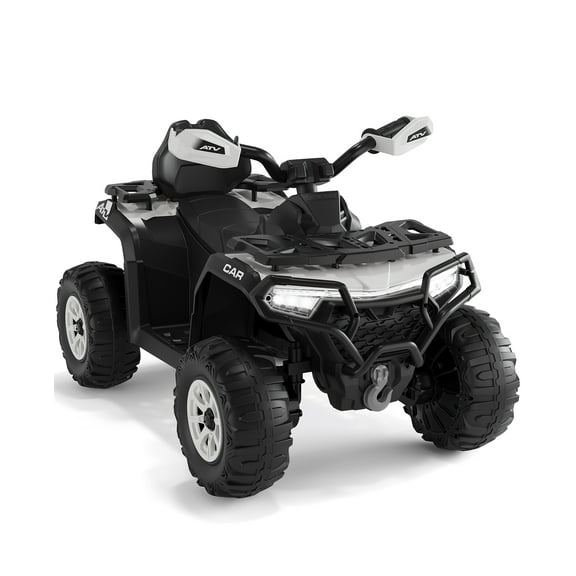 Roromall 12V Kids Ride on ATV Car w/Parent Remote Control, Spring Suspension, LED Lights, USB, Music, Volume Control, Off-Road 4 Wheeler w/LED Flag for Boys & Girls Ages 3+