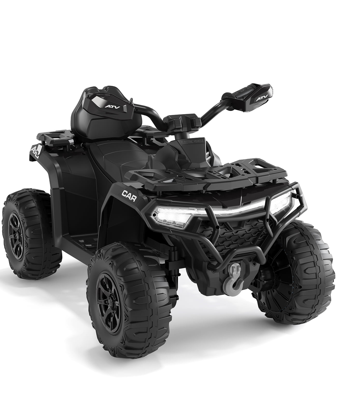 Roromall 12V Kids Ride on ATV Car w/Parent Remote Control, Spring Suspension, LED Lights, USB, Music, Volume Control, Off-Road 4 Wheeler w/LED Flag for Boys & Girls Ages 3+