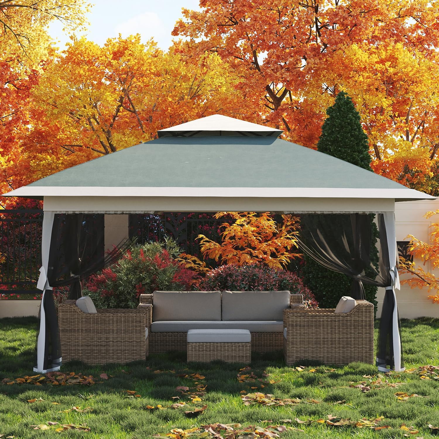 Roromall 12x12 Canopy Tent, Pop Up Canopy Gazebo with Mosquito Netting, Outdoor Gazebo with 4 Sandbags & Wheeled Bag, for Backyard & Patio Furniture, Patio, Deck