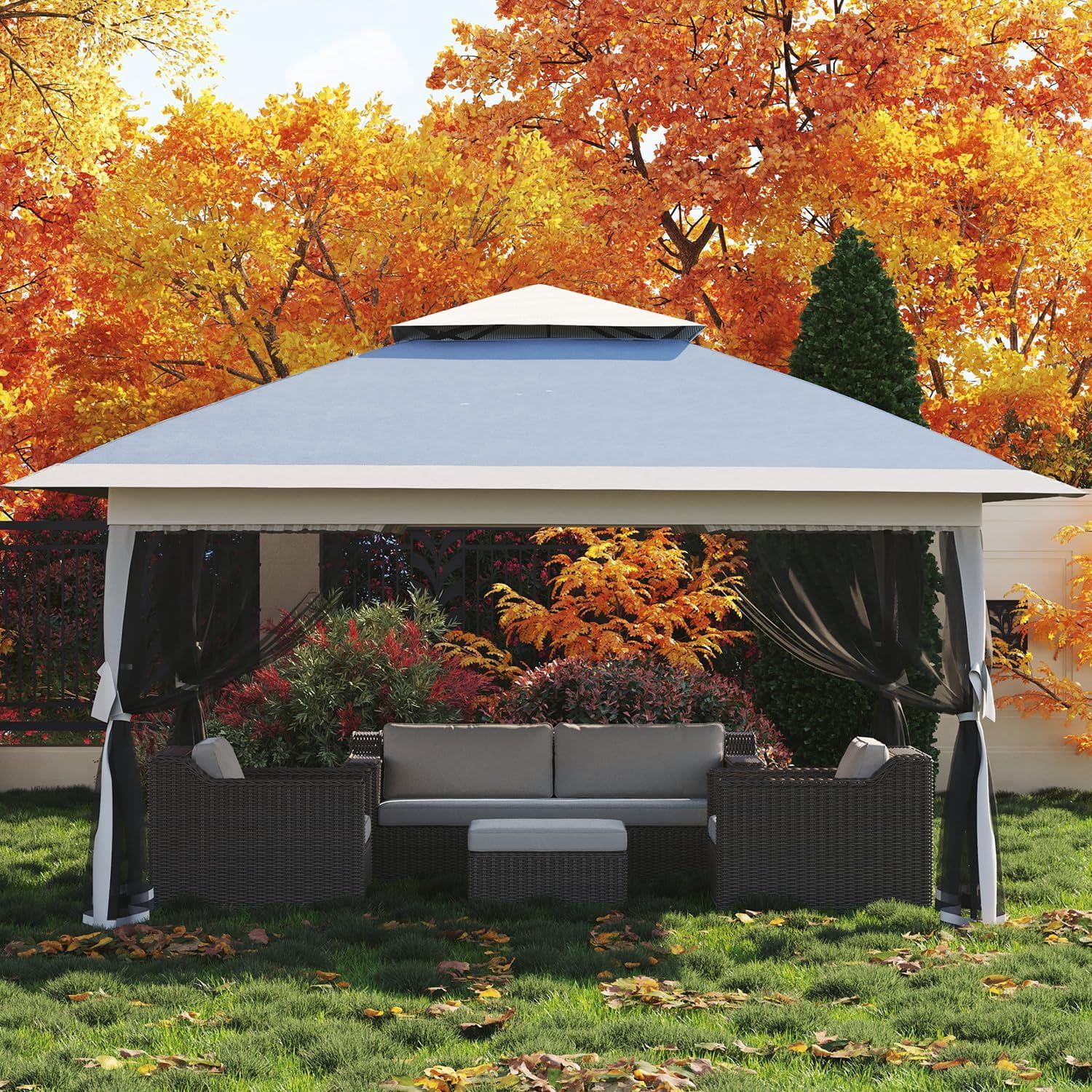 Roromall 12x12 Canopy Tent, Pop Up Canopy Gazebo with Mosquito Netting, Outdoor Gazebo with 4 Sandbags & Wheeled Bag, for Backyard & Patio Furniture, Patio, Deck