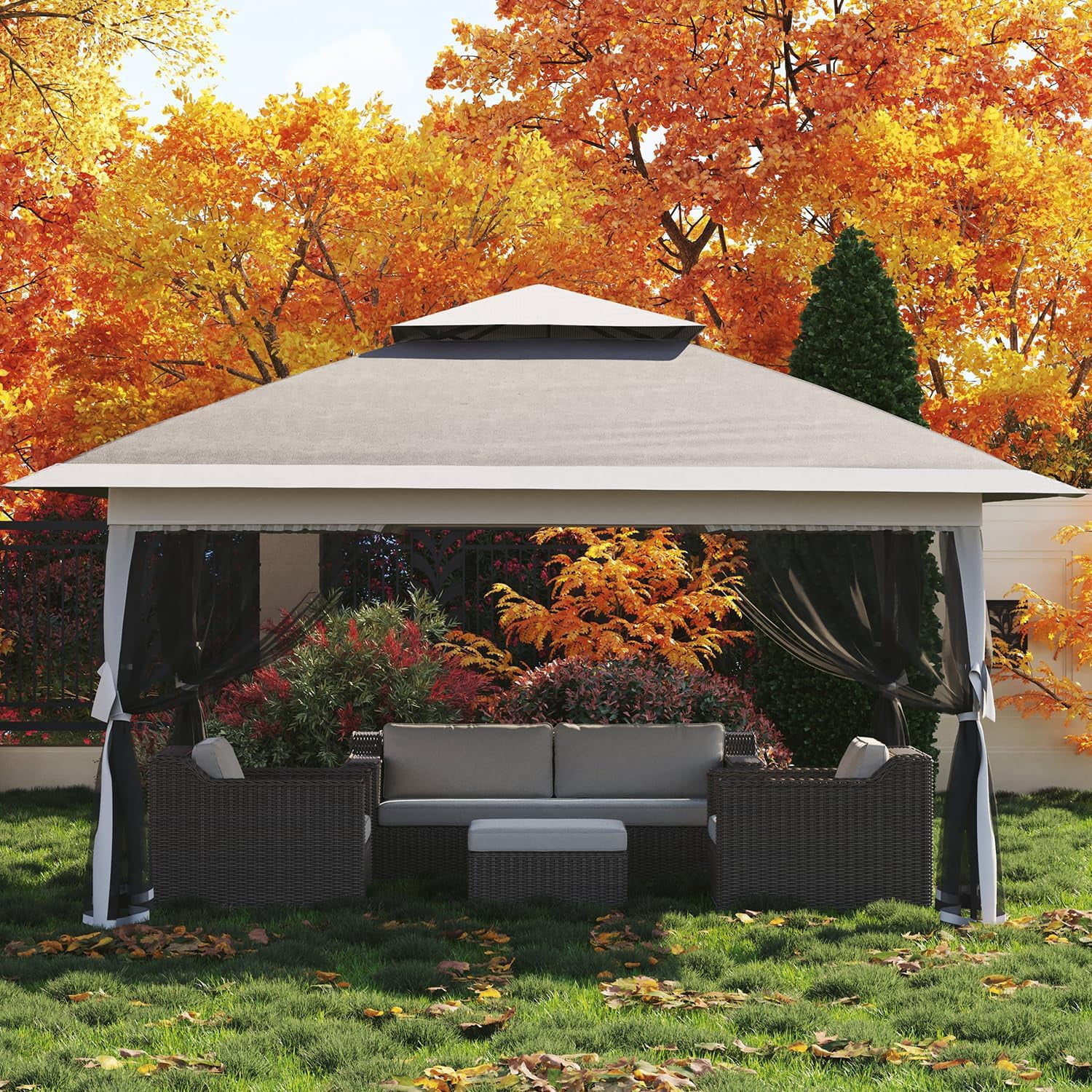 Roromall 12x12 Canopy Tent, Pop Up Canopy Gazebo with Mosquito Netting, Outdoor Gazebo with 4 Sandbags & Wheeled Bag, for Backyard & Patio Furniture, Patio, Deck
