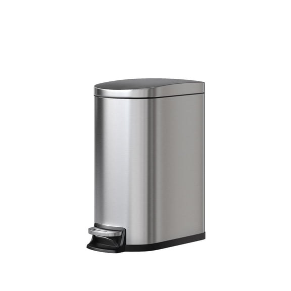 Roromall 13 Gallon Metal Kitchen Trash Can with Lid, 13 L Slim Rustproof Garbage Can, Large Step-on Trash Bin with Inner Bucket, Rear Handle, Soft Close Lid