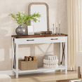 thumbnail image 1 of Roromall 2 Tier Wood Console Table, Farmhouse Entryway Table e with 2 Drawers Storage Shelf, Sofa Table for Living Room, Entryway, Hallway, Kitchen, Foyer, 1 of 6