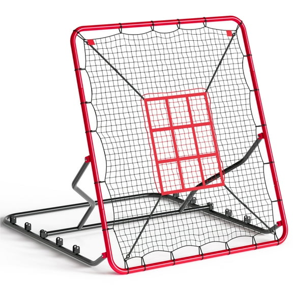 Roromall 2-in-1 Baseball Rebounder Net with 9 Holes, 4 x 4.5 FT Adjustable Baseball Bounce Back Trainer, Portable Multi-Sport Softball and Baseball Training Equipment