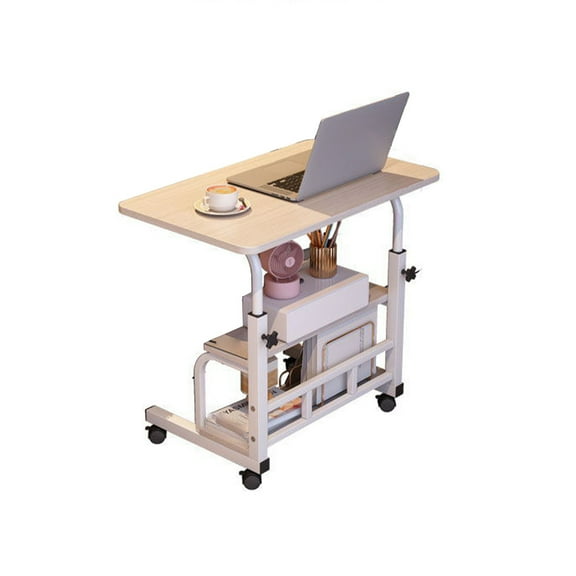 Roromall 23.6" Adjustable Height Portable Rolling Desk Mobile Standing Desk, Small Computer Table, Mobile Stand Up Table with Wheels & Storage Shelves for Home Office School