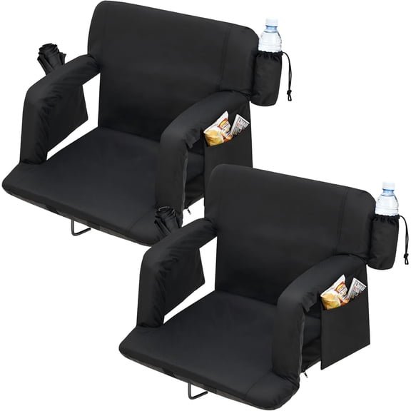 Roromall 24.5" Wide Bleacher Chair Stadium Seats with Back Support and Padded Cushion, Anti-Slip Mat - Reclining Stadium Football Seats - 6 Adjustable Angle, Large Pockets, Cup Holders