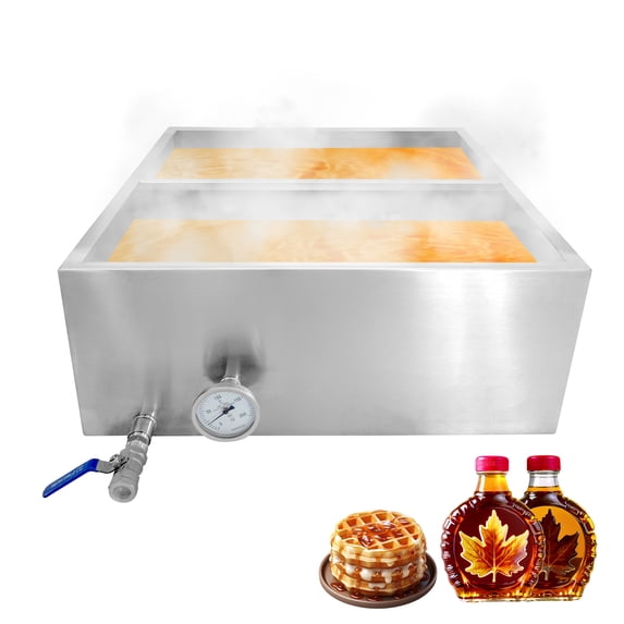 Roromall 24 x 24 x 9.4 inch Maple Syrup Pan, Maple Syrup Boiling Pan, Stainless Steel Maple Syrup Evaporator Pan with Thermometer & 3/4" Throttle Valve, for Making Sweet Maple Syrup