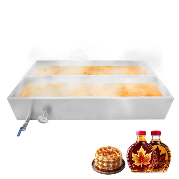 Roromall 24 x 24 x 9.4 inch Maple Syrup Pan, Maple Syrup Boiling Pan, Stainless Steel Maple Syrup Evaporator Pan with Thermometer & 3/4" Throttle Valve, for Making Sweet Maple Syrup