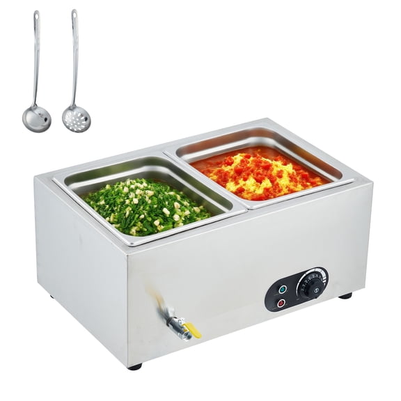 Roromall 24QT Commercial Food Warmer Stainless Steel 1500W Electric Buffet Server Bain Marie, 2-Pan Catering Hot Food Station for Restaurants, Hotels, Banquets