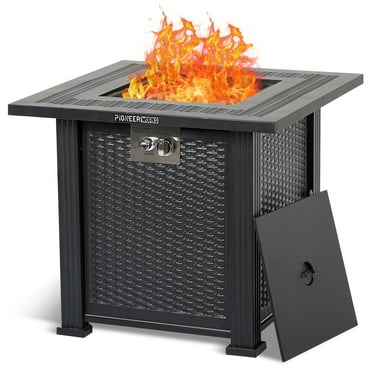 Roromall 28" Propane Fire Pit Table, 50000BTU Rectangle Fire Table with Cover, Sturdy Steel and Iron Fence Surface, CSA Safety Certified, for Garden, Black