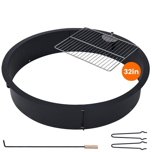 Roromall 32" Fire Pit Ring with Grill-Grate, Firepit Cooking Ring 2.5MM Steel Heat-Resistant Round Fire Pit Insert, Above/In Ground Fire Pit, for Camping Garden Backyard
