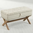thumbnail image 1 of Roromall 35" Storage Ottoman Bench Linen Fabric Storage Bench with Button-Tufted and Wood Legs for Living Room Bedroom Entryway Dining Room, 1 of 6