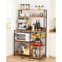 Roromall 35" x 60" Kitchen Bakers Rack with Power Outlet, Microwave Oven Stand with Storage 4 Tiers, Coffee Bar Table with 5 Hooks, Kitchen Storage Shelf Rack for Spices, Pots