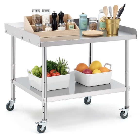 Roromall 36 x 30 x 30 inch Stainless Steel Equipment Grill Stand Table, 400 lbs Capacity, 2" Edge Baffle, for Hotel, Home, Commercial Restaurant Kitchen