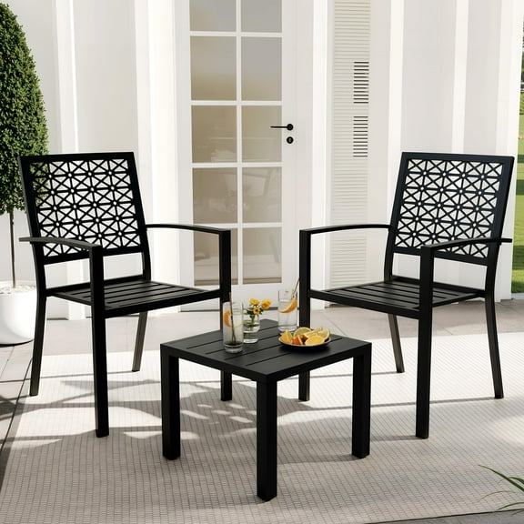 Roromall 3PCS Outdoor Bistro Set, Stackable Metal Square Table and Chairs, Small Conversation Set Patio Furniture for Backyard, Deck, Balcony, Patio, Pool