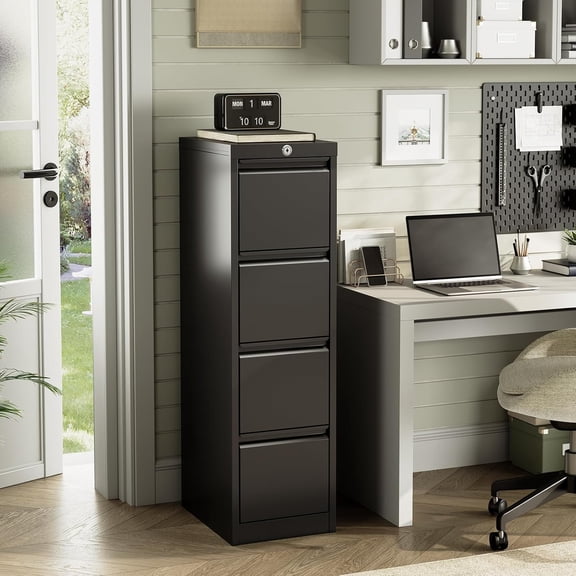 Roromall 4 Drawer Metal Office Vertical File Cabinet with Lock, Heavy Duty File Storage Cabinet for Letter/A4/File for Home Office