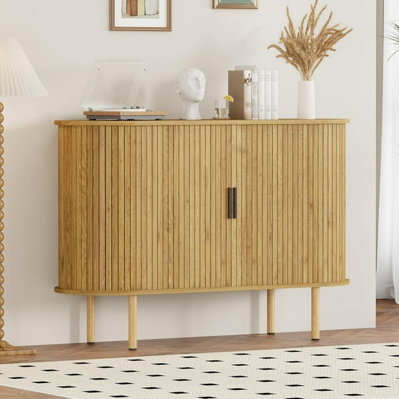 Roromall 47" Accent Storage Cabinet Modern Mid Century Sideboard Buffet with Sliding Door Entryway Small Storage Cabinets for Kitchen, Living Room, Entryway