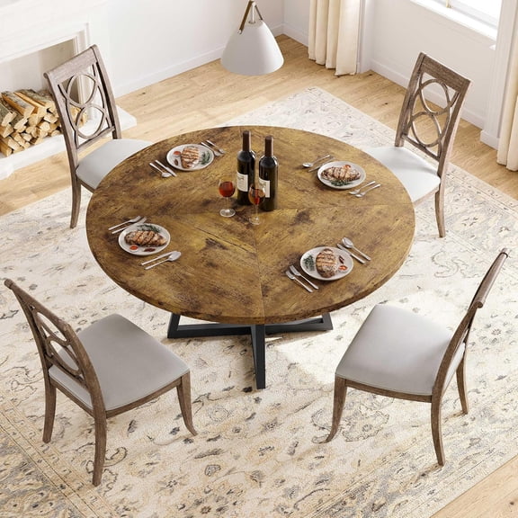 Roromall 47-inch Round Dining Table, Wooden Kitchen Table for 4, Industrial Dinner Table with Metal Base for Home Dining Room Living Room (Only Table)
