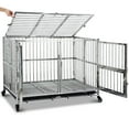 thumbnail image 1 of Roromall 48" Dog Crate Heavy Duty Cage Kennel with Wheels, Stainless Steel Dog Crate, Sturdy Locks Design, Double Door Small Door Design & Removable Tray Design, 1 of 8