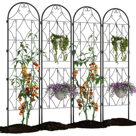 Roromall 4pcs Garden Trellis Fence, Coated Rustproof Iron Arch Decoration Trellis for Climbing Plants Outdoor, Rose, Vegetable Flower Support