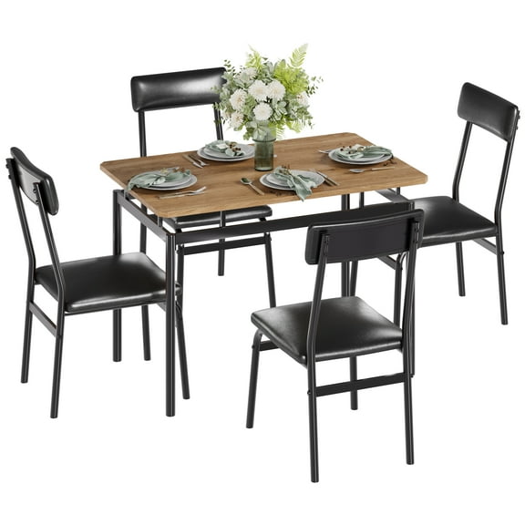 Roromall 5-Piece Dining Table Set, Wood Kitchen Table with 4 Upholstered Chairs, Modern Rectangular Table, Metal Frame, for Dining Room, Small Space, Space-Saving