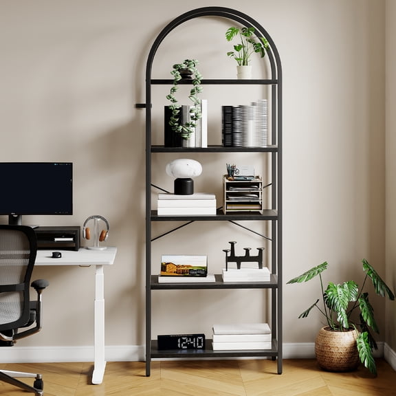 Roromall 5 Tier Arched Bookcase 70" Tall Bookshelf Display Racks, Modern Freestanding Bookshelves Metal Book Shelf for Bedroom, Living Room, Home Office