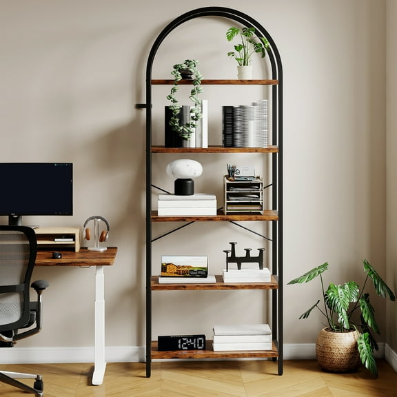 Roromall 5 Tier Arched Bookcase 70" Tall Bookshelf Display Racks, Modern Freestanding Bookshelves Metal Book Shelf for Bedroom, Living Room, Home Office