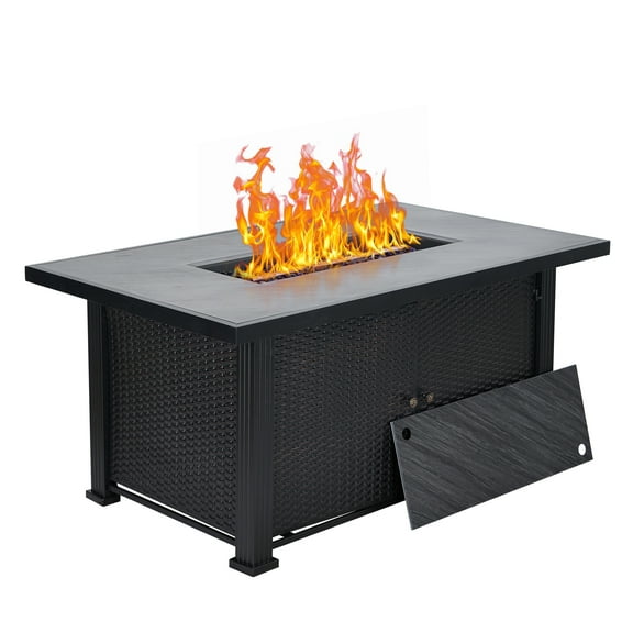 Roromall 52" Propane Fire Pit Table, 50000BTU Rectangle Fire Table with Cover & Rain Cover, Sturdy Steel and Iron Fence Surface, for Garden Outdoor